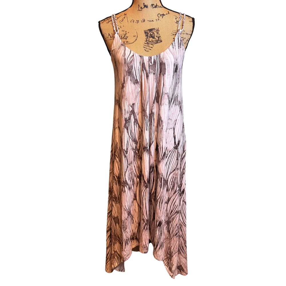 Cynthia Rowley Grey Abstract Print High-Low Maxi Dress Small Braided Straps